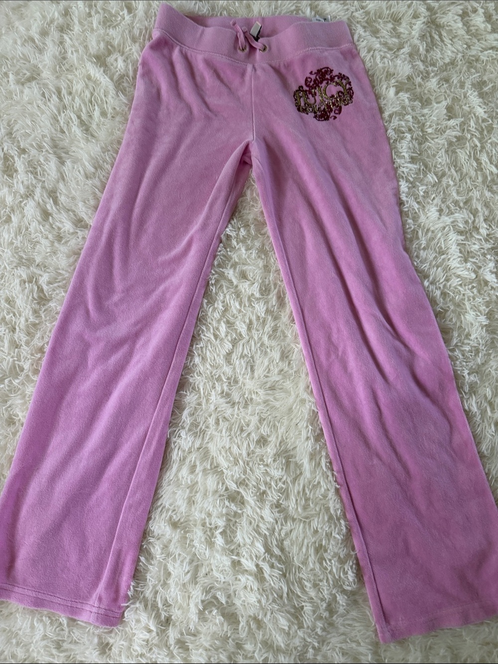 Pink Velour Lounge Pants with Embellished Logo